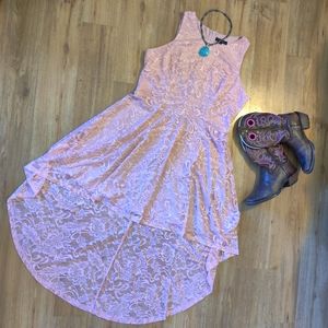 Blush Pink Floral Lace High Low Dress